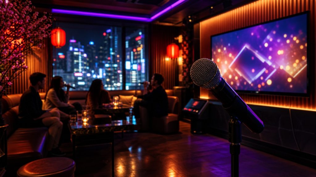 Imagen panor?mica profesional para el art?culo La Historia del Karaoke: de Japón al Mundo Entero