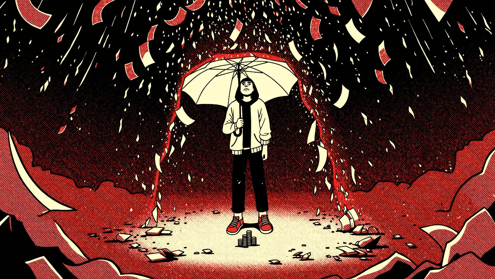 Ilustración grunge de un fondo de emergencia protegiendo de imprevistos