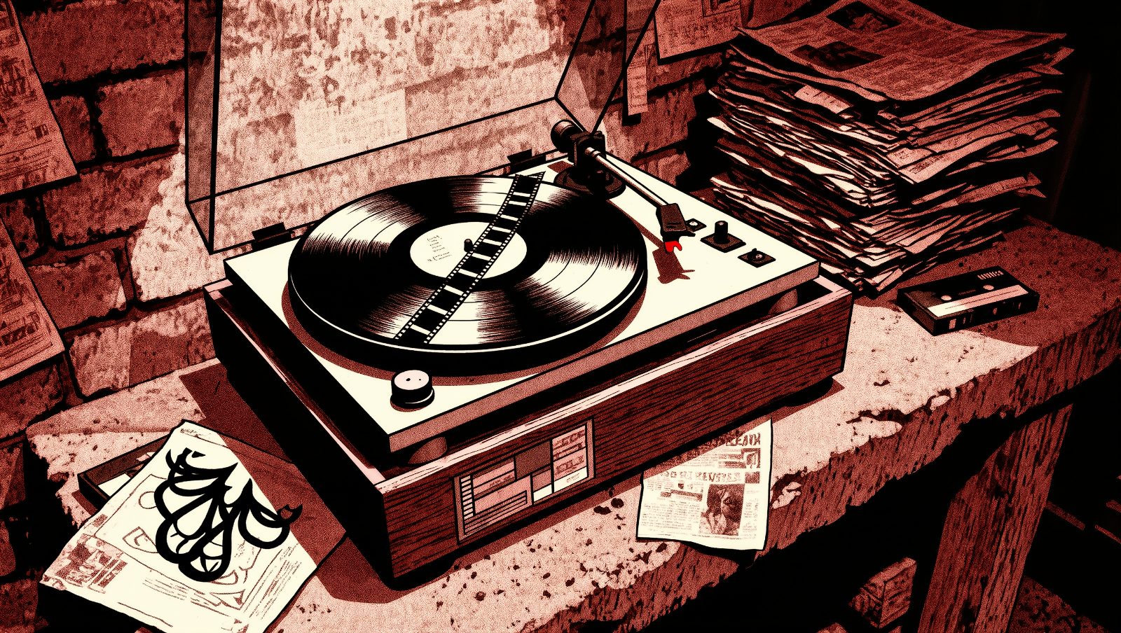 Disco de radiografia sonando en tocadiscos improvisado, contrabando musical de la URSS