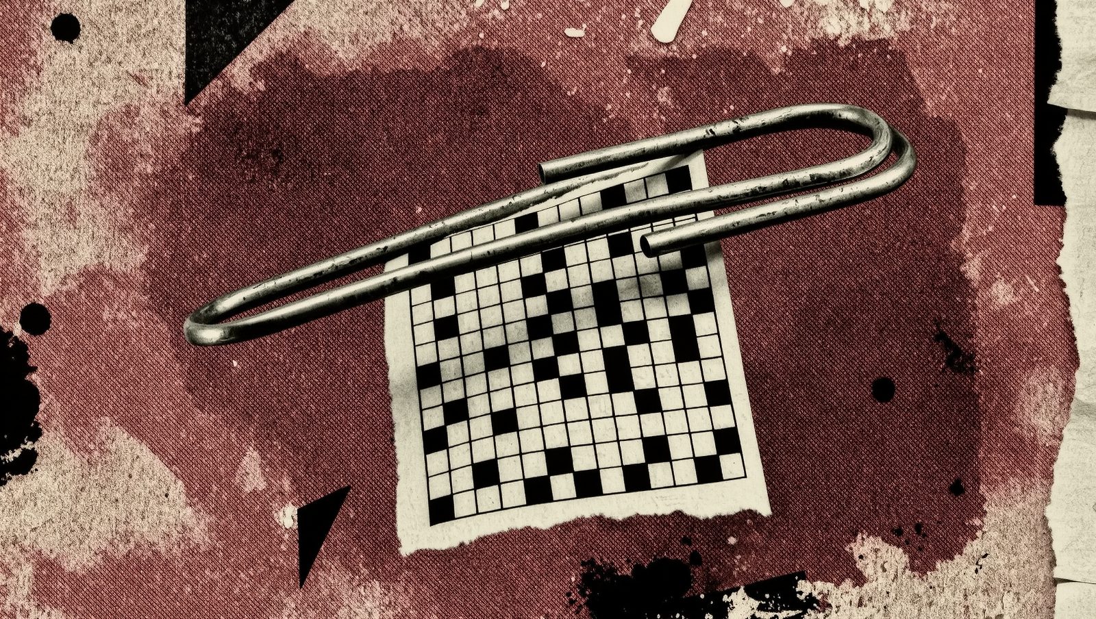 Ilustración retro de un clip gigante y un crucigrama, objetos cotidianos con un origen sorprendente