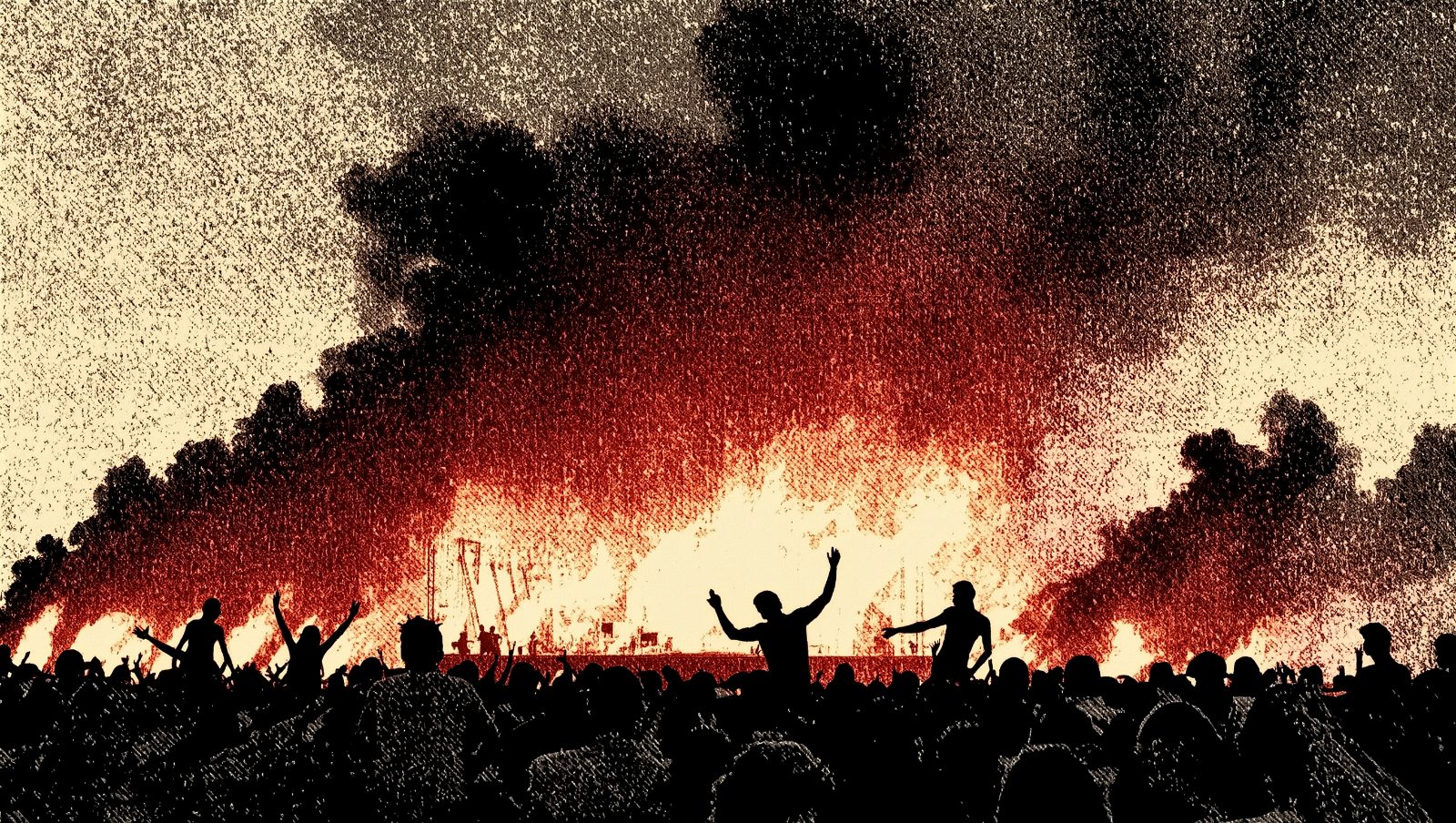 hogueras y disturbios en un festival de música, incendio en un concierto que salió mal