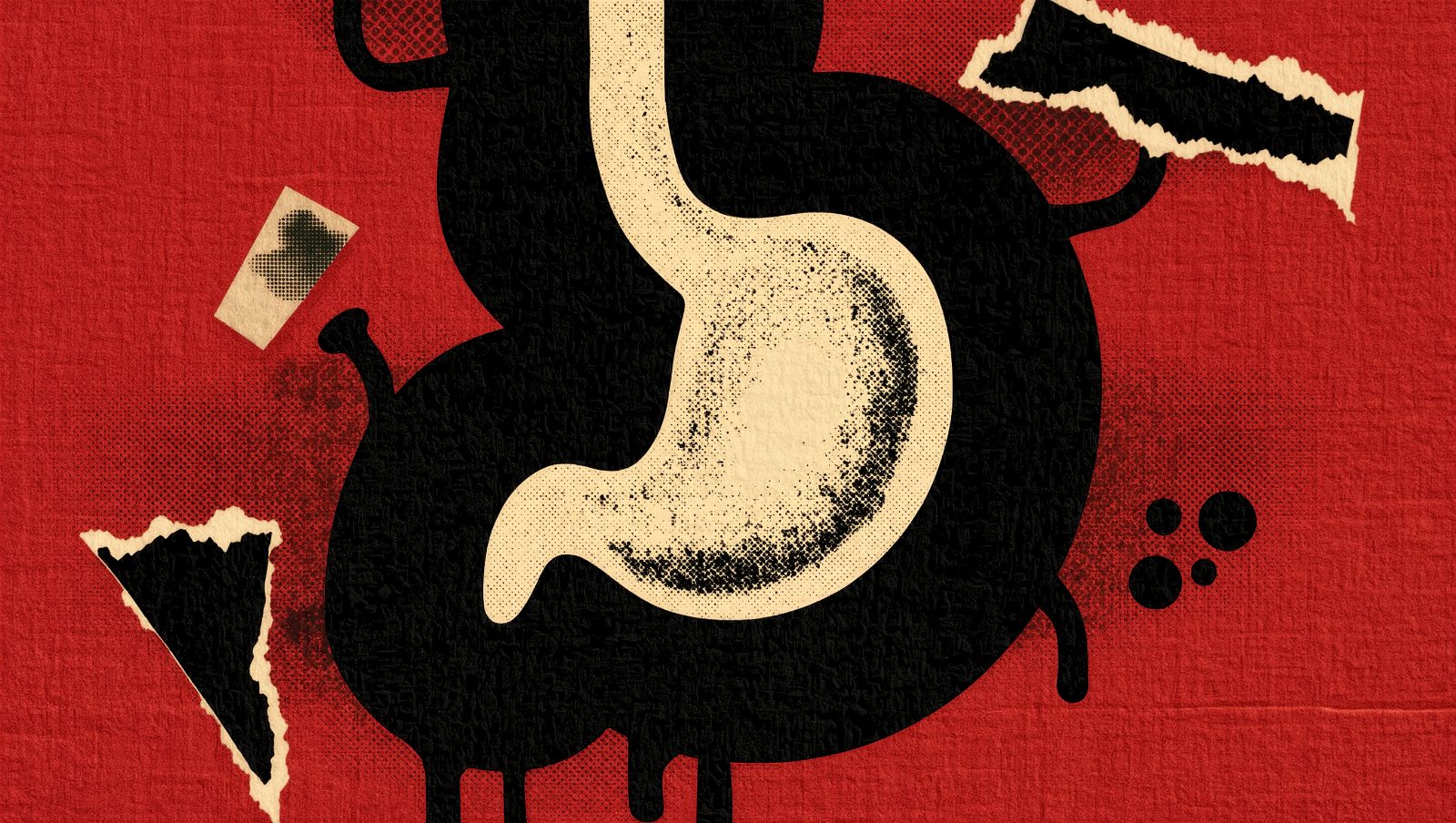 Ilustración artística abstracta sobre la fuerza del ácido estomacal y su protección natural