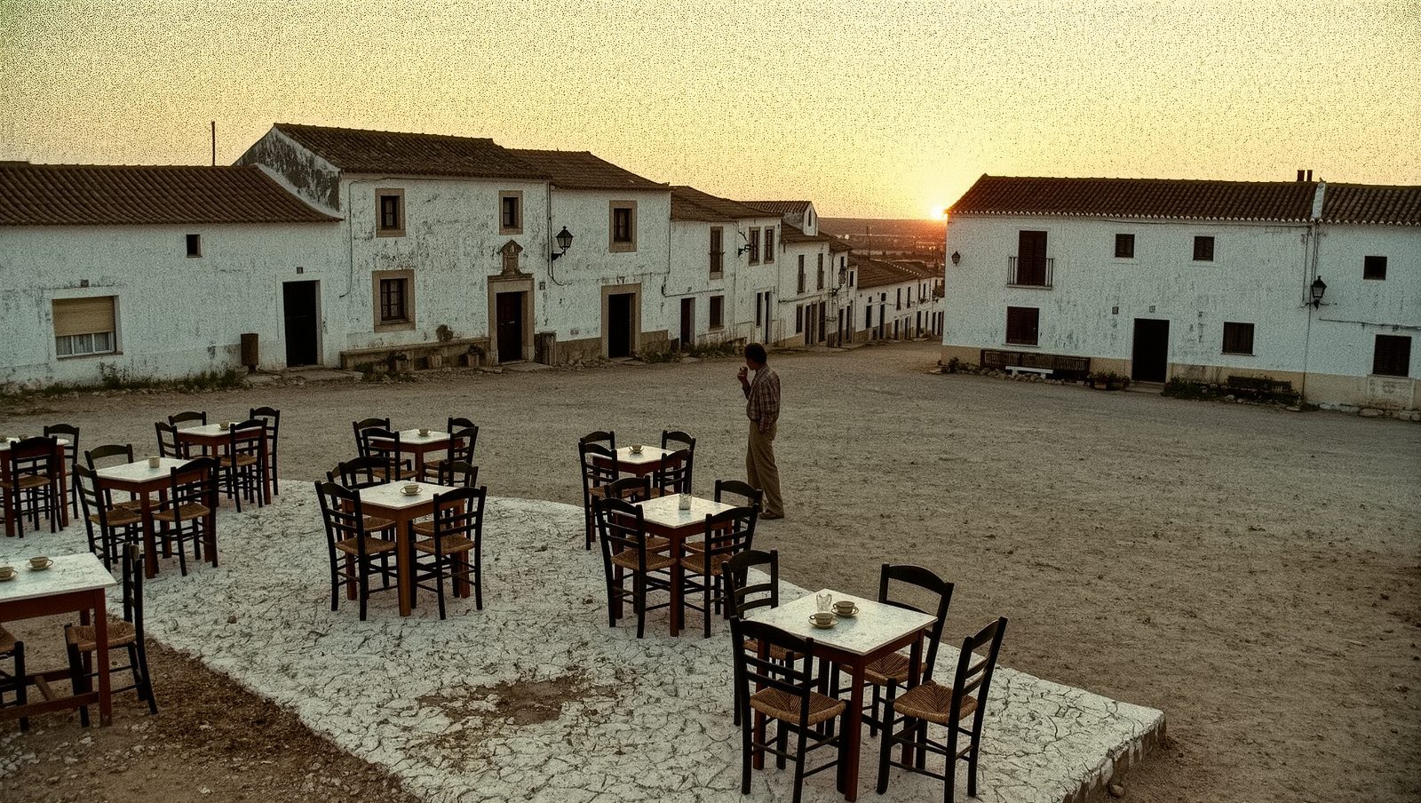 Ilustración de una plaza rural en el Alentejo portugués, alternativa barata al Algarve para el verano