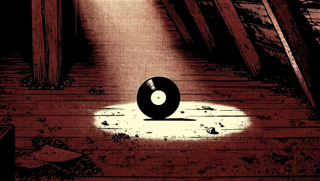 Discos malditos y sus leyendas: vinilo girando en atico oscuro