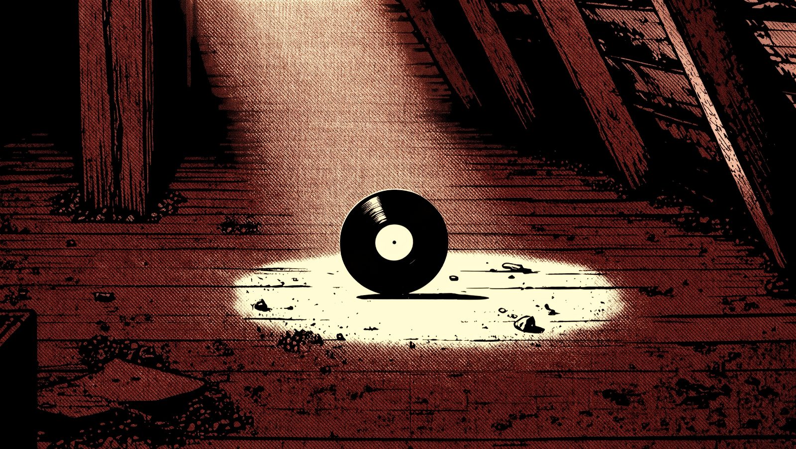 Discos malditos y sus leyendas: vinilo girando en atico oscuro