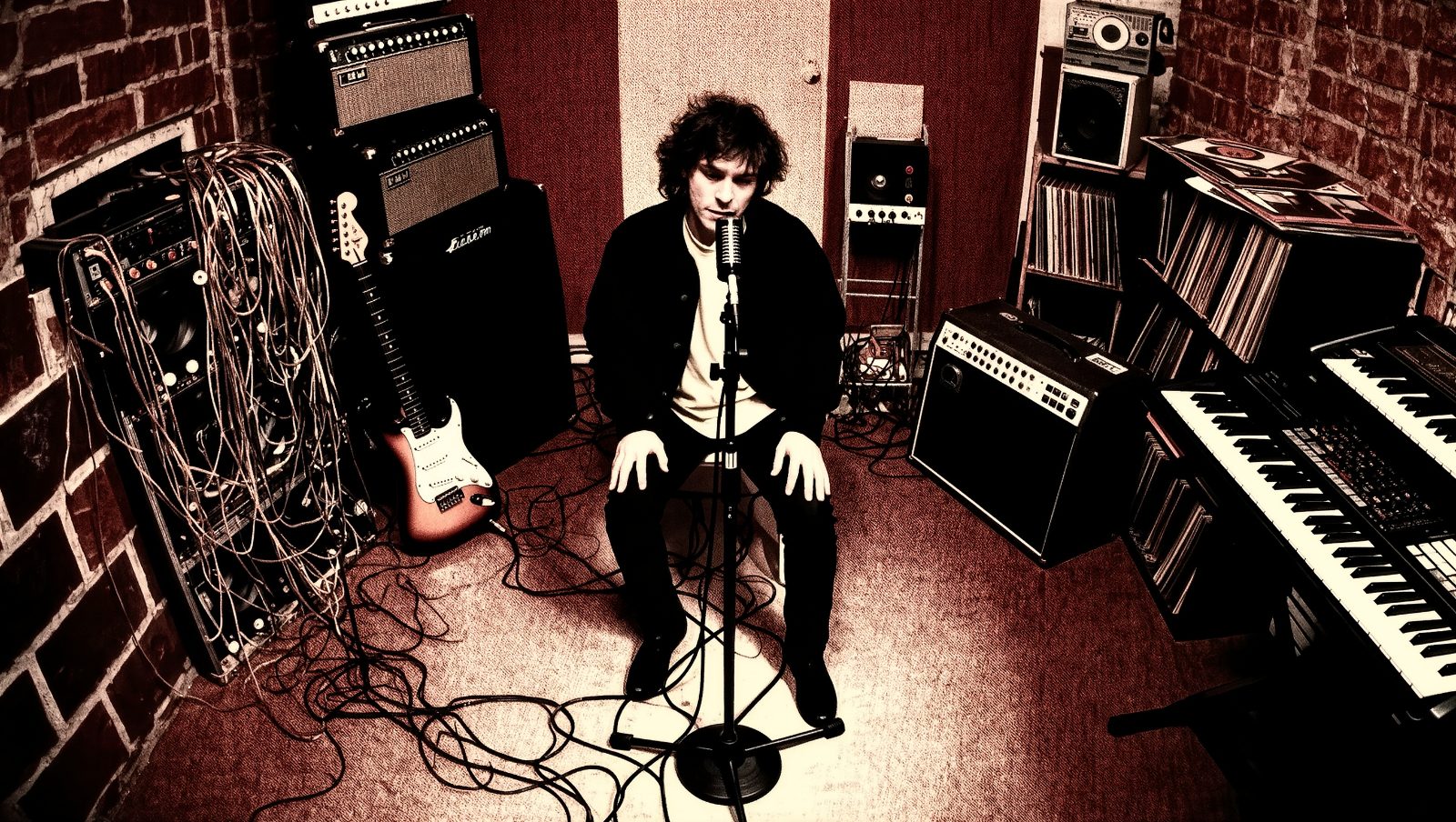 curiosidades de la industria musical: musico en estudio nocturno