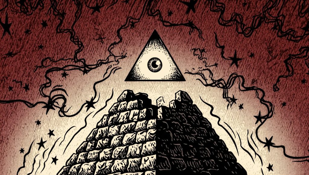 Ilustración artística del Ojo de la Providencia sobre una pirámide inacabada, símbolo del Gran Sello de Estados Unidos en el billete de un dólar