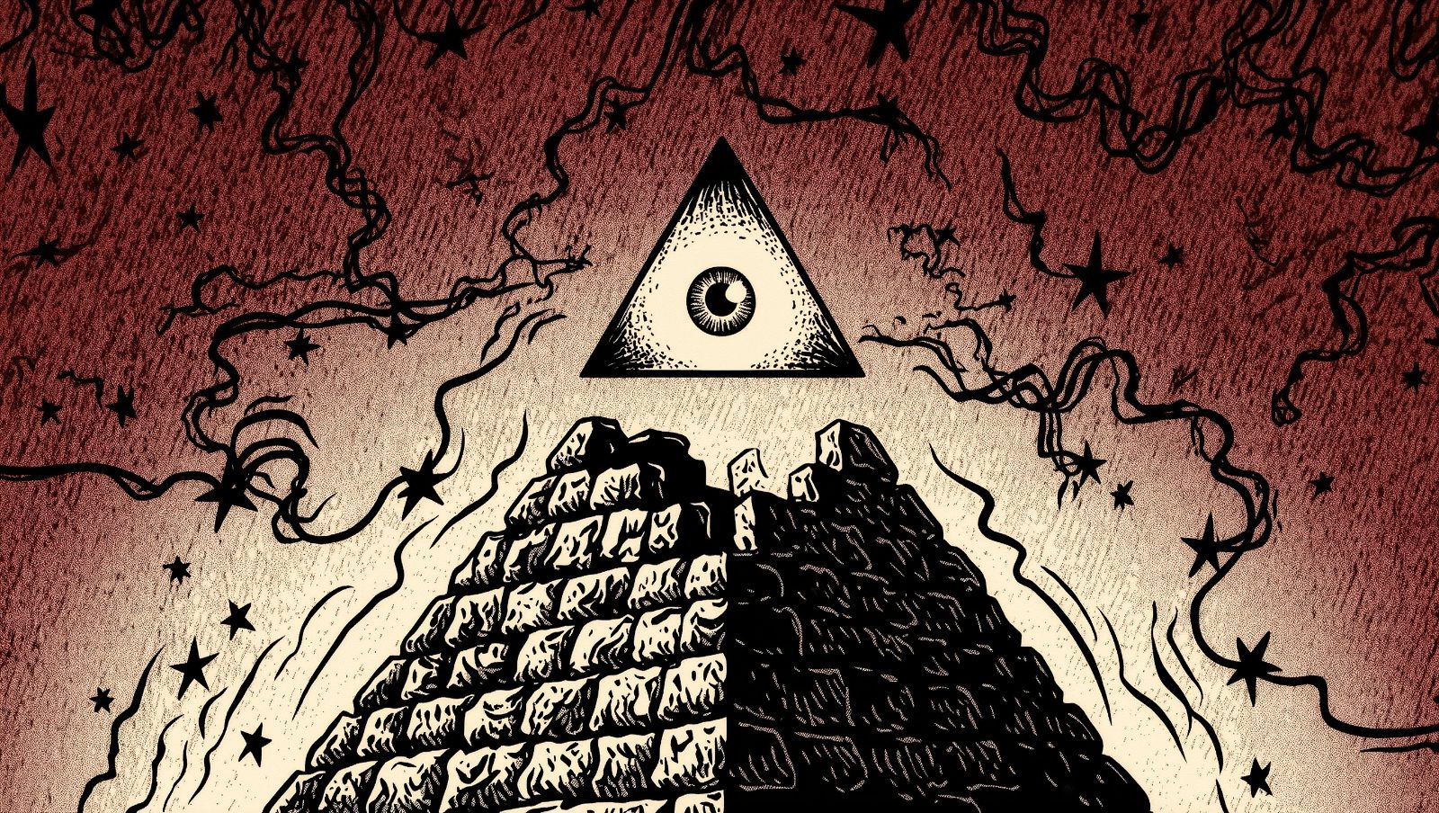 Ilustración artística del Ojo de la Providencia sobre una pirámide inacabada, símbolo del Gran Sello de Estados Unidos en el billete de un dólar