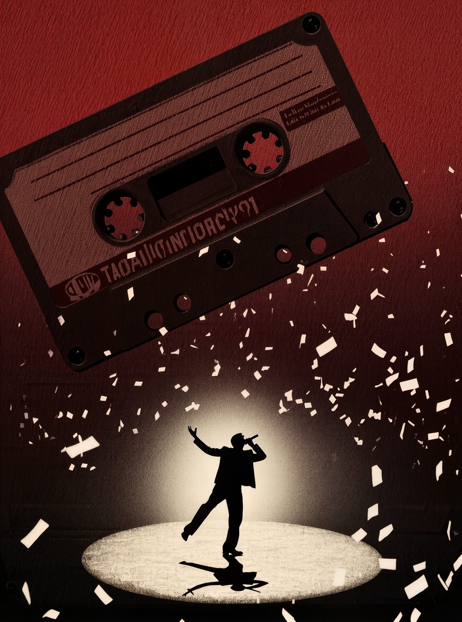 Ilustración de un cantante solitario bajo un único foco de luz, simbolizando el instante fugaz de fama de un one-hit wonder