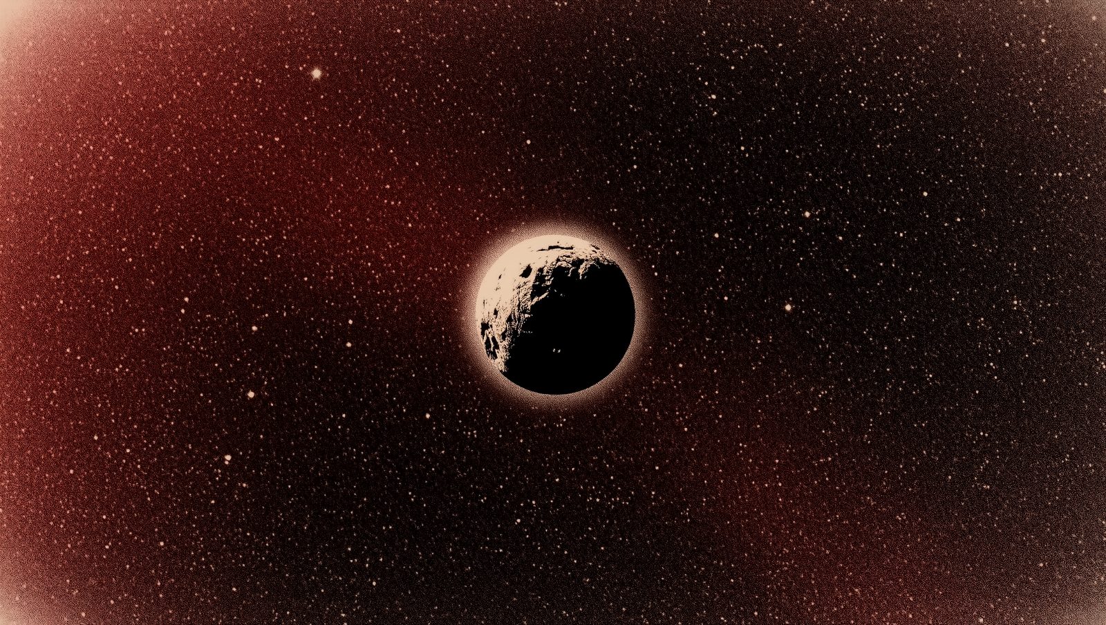Ilustración estilo grunge retro de un planeta errante flotando sin estrella en el vacío del espacio