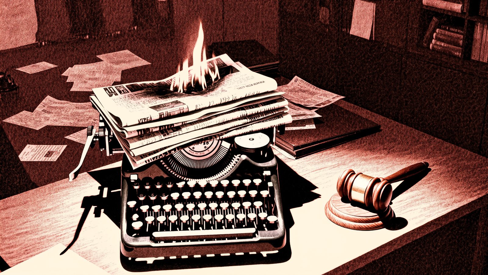 Documentos filtrados y prensa, ilustración grunge sobre filtraciones gubernamentales
